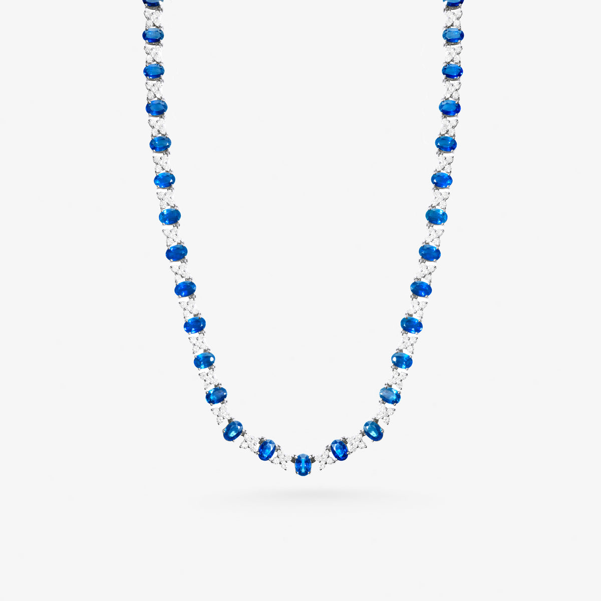 Peter Marco 18k white gold oval blue sapphire and round diamond necklace