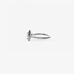 Peter Marco 18k white gold oval cut and round cut diamond halo ring, side view