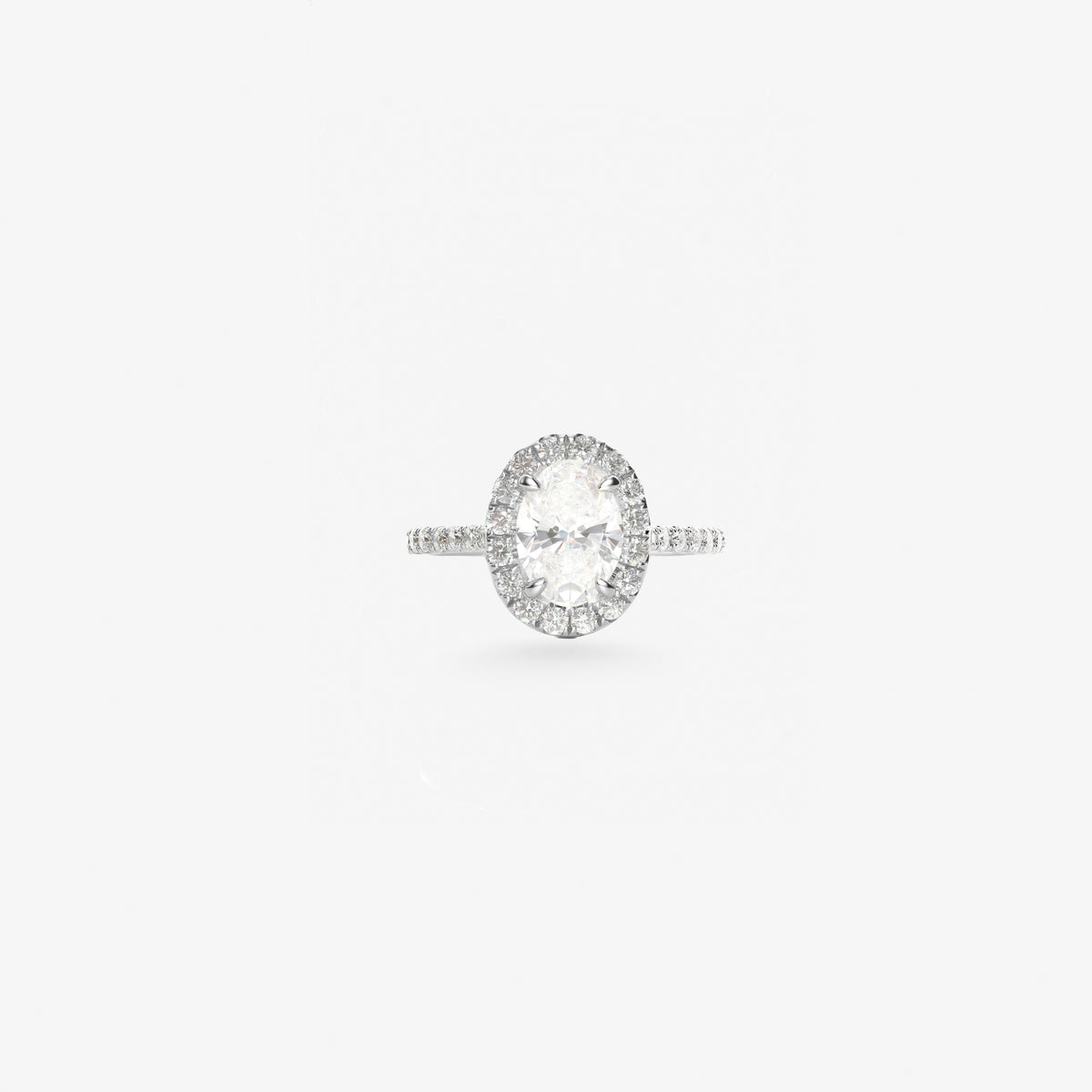 Peter Marco 18k white gold oval cut and round cut diamond halo ring