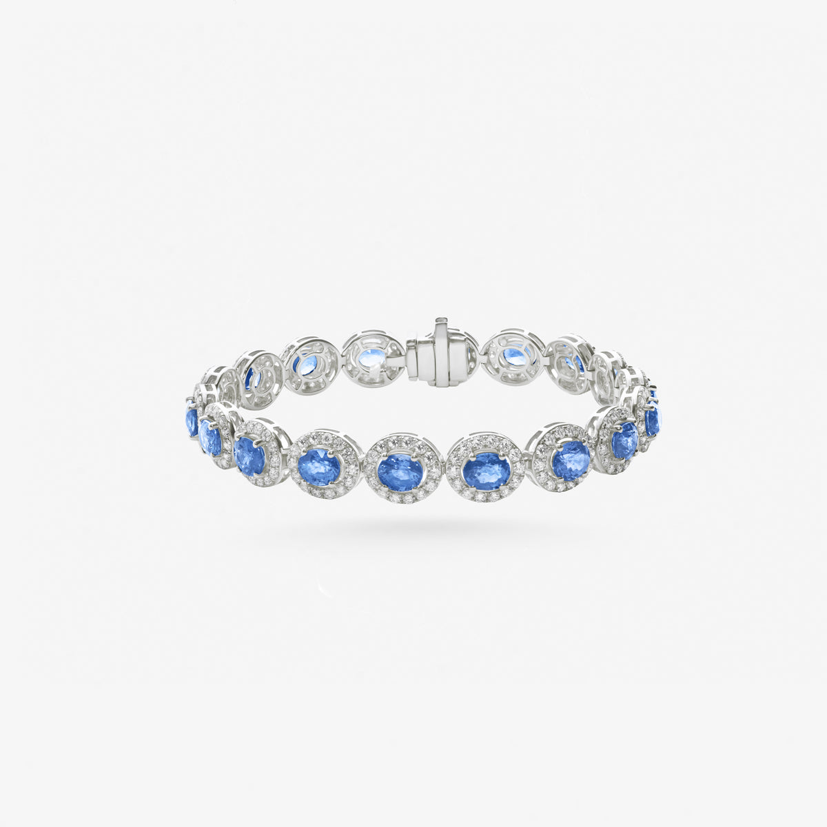 Peter Marco 18k white gold oval cut sapphire and round cut diamond bracelet