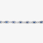 Peter Marco 18k white gold oval sapphire and round cut diamond link bracelet, detail view