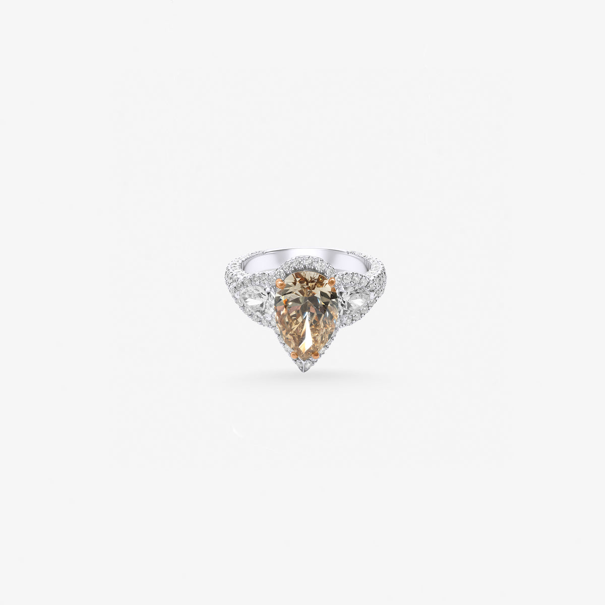 Peter Marco 18k white gold pear cut champagne diamond and pear cut diamond halo ring