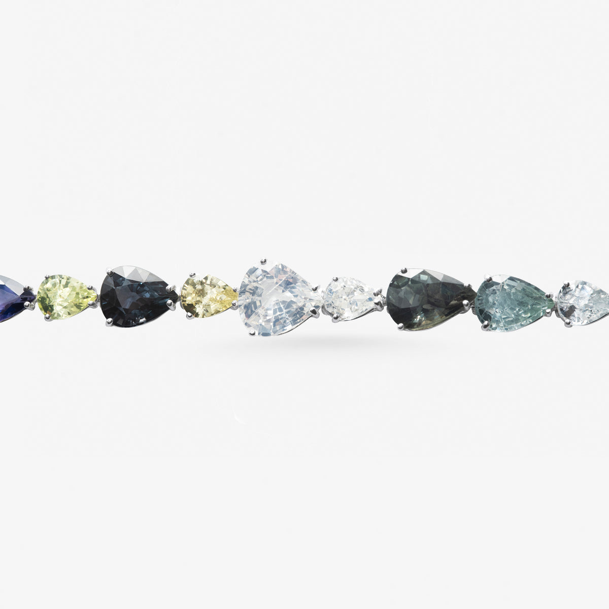 Peter Marco 18k white gold pear cut multi-color gemstone bracelet, detail view