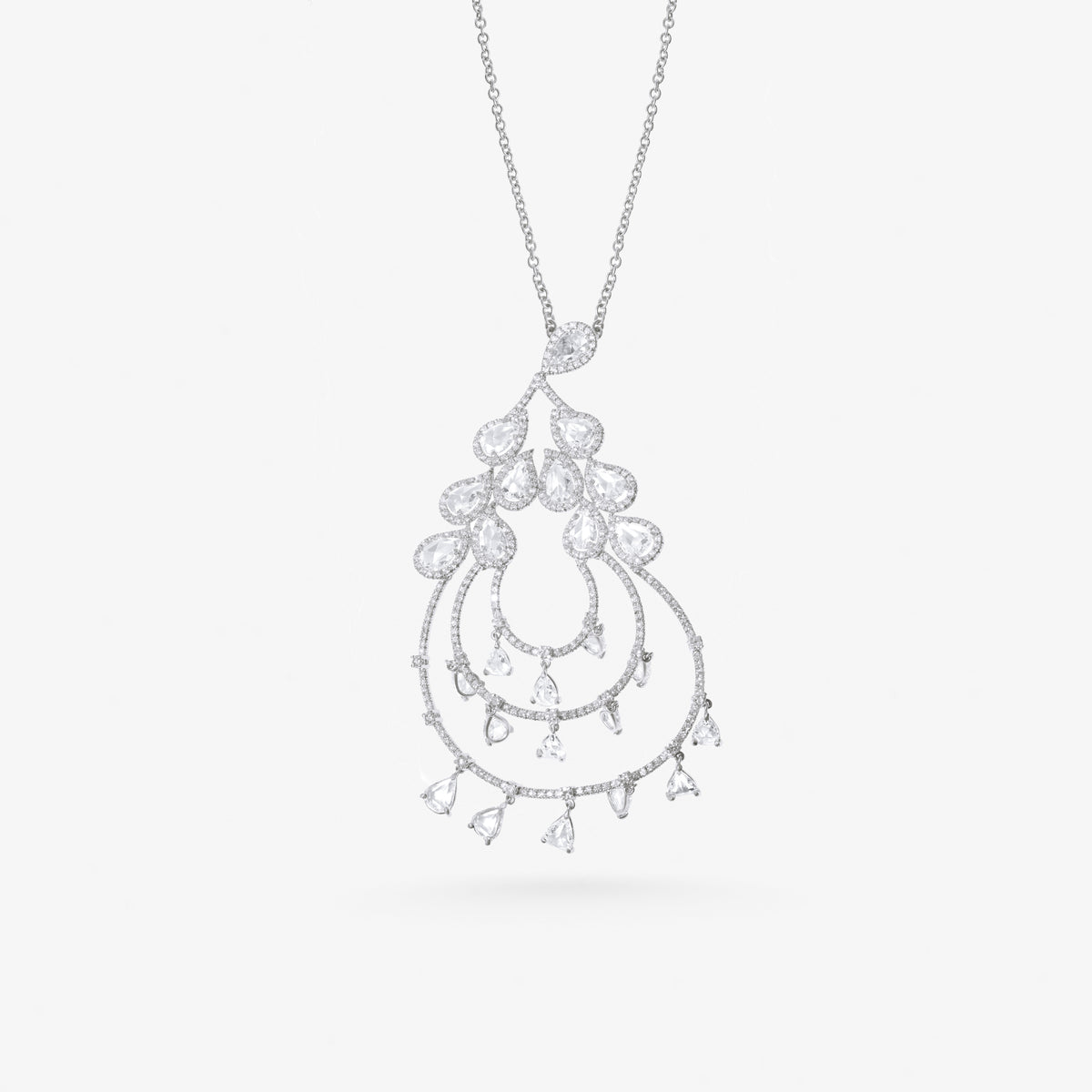 Peter Marco 18k white gold pear shaped and round cut diamond pendant necklace