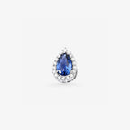 Peter Marco 18k white gold pear shaped blue sapphire and diamond pendant, detail view