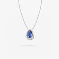 Peter Marco 18k white gold pear shaped blue sapphire and diamond pendant