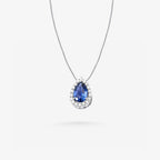 Peter Marco 18k white gold pear shaped blue sapphire and diamond pendant