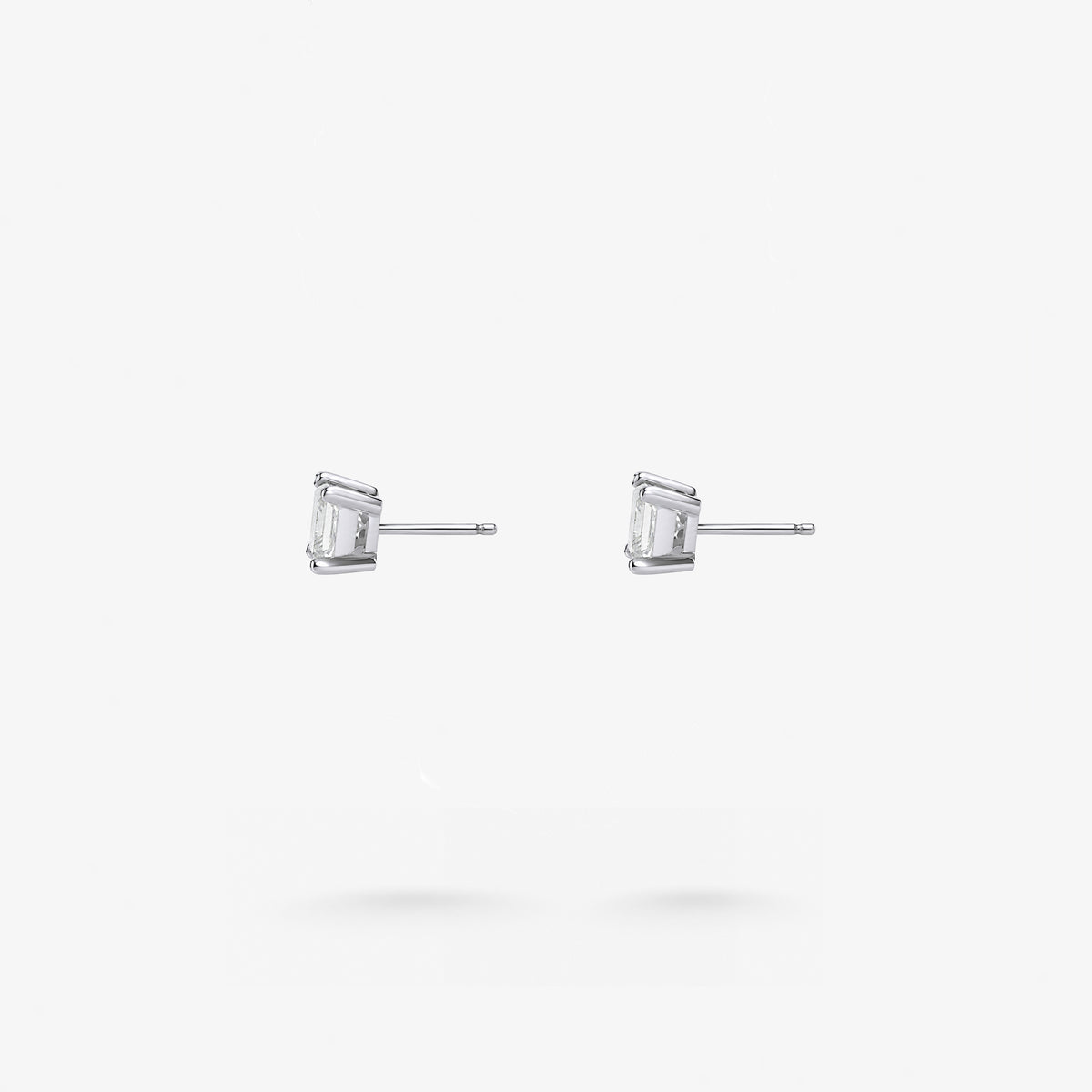 Peter Marco 18k white gold princess cut white diamond stud earrings, side view