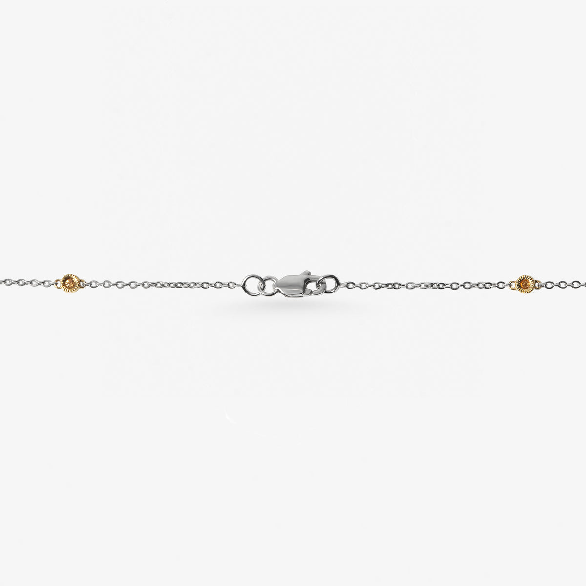 Peter Marco 18k white gold rose gold round cut diamond and yellow diamond pendant, clasp view