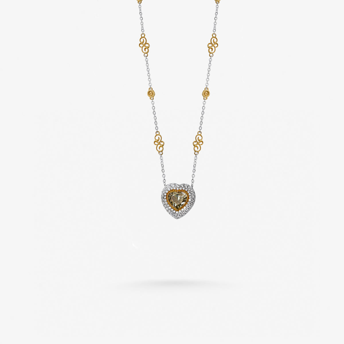 Peter Marco 18k white gold rose gold round cut diamond and yellow diamond pendant