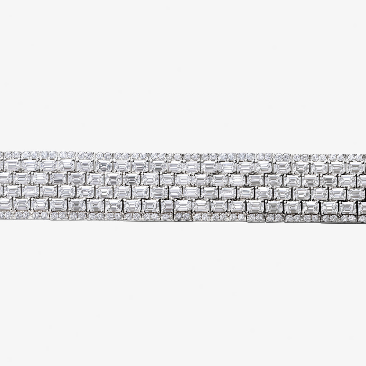 Peter Marco 18k white gold round and baguette cut diamond bracelet, detail view