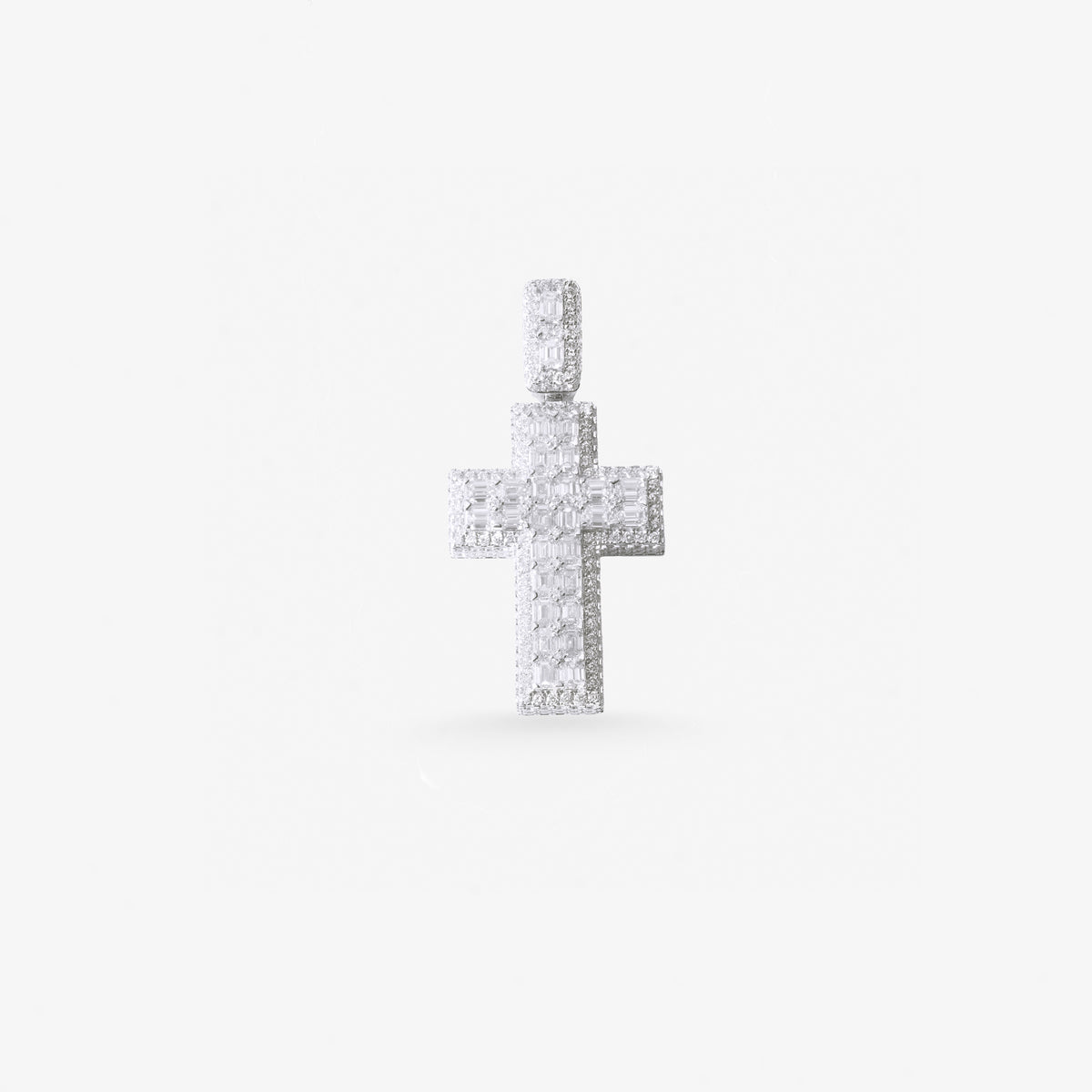 Peter Marco 18k white gold round cut and emerald cut diamond cross pendant