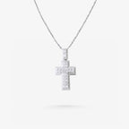 Peter Marco 18k white gold round cut and emerald cut diamond cross pendant
