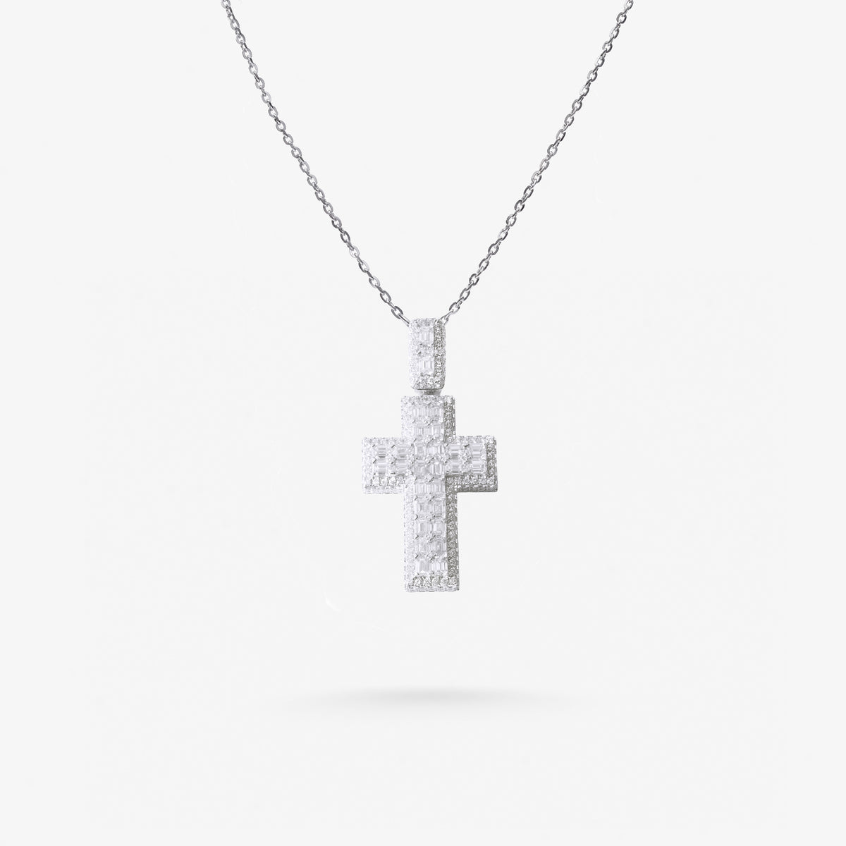 Peter Marco 18k white gold round cut and emerald cut diamond cross pendant