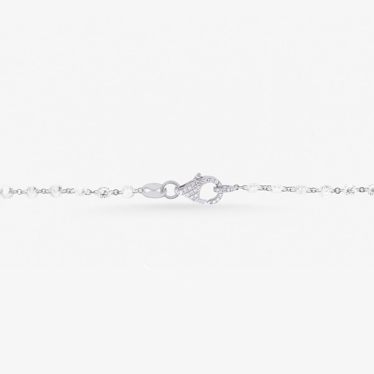 Peter Marco 18k white gold round cut crystal necklace, clasp view