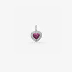 Peter Marco 18k white gold round cut diamond and pink sapphire heart, detail view