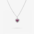 Peter Marco 18k white gold round cut diamond and pink sapphire heart pendant