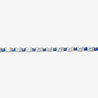 Peter Marco 18k white gold round cut diamond and princess cut sapphire bracelet, detail view