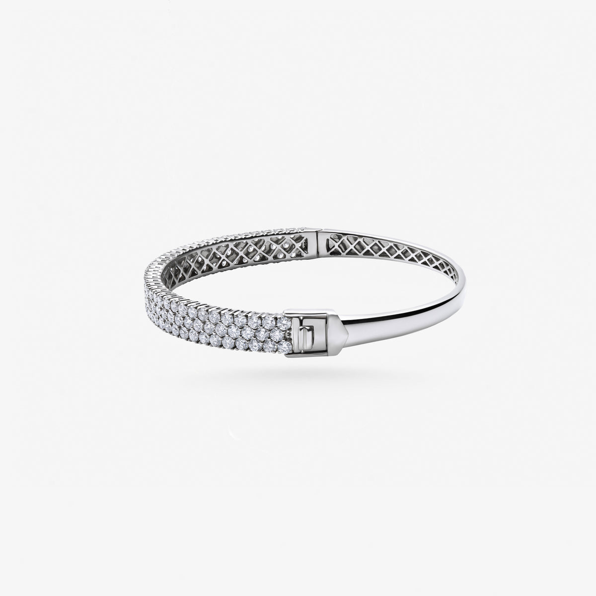 Peter Marco 18k white gold round cut diamond bangle, side view