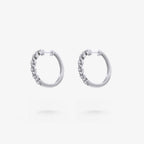 Peter Marco 18k white gold round cut diamond hoop earrings, side view