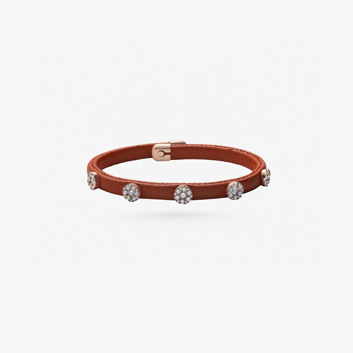 Peter Marco 18k white gold round cut diamond leather bracelet