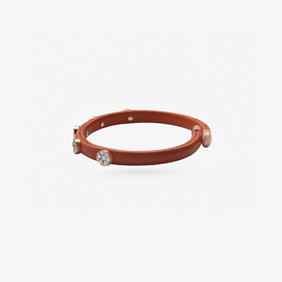 Peter Marco 18k white gold round cut diamond leather bracelet, side view