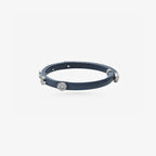 Peter Marco 18k white gold round cut diamond leather bracelet, detail view