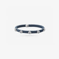 Peter Marco 18k white gold round cut diamond leather bracelet