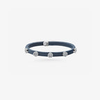 Peter Marco 18k white gold round cut diamond leather bracelet