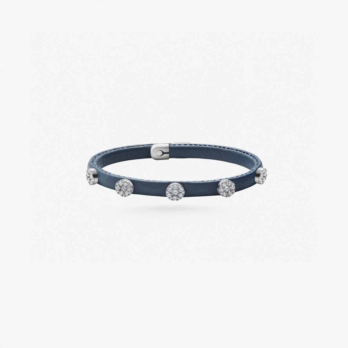 Peter Marco 18k white gold round cut diamond leather bracelet