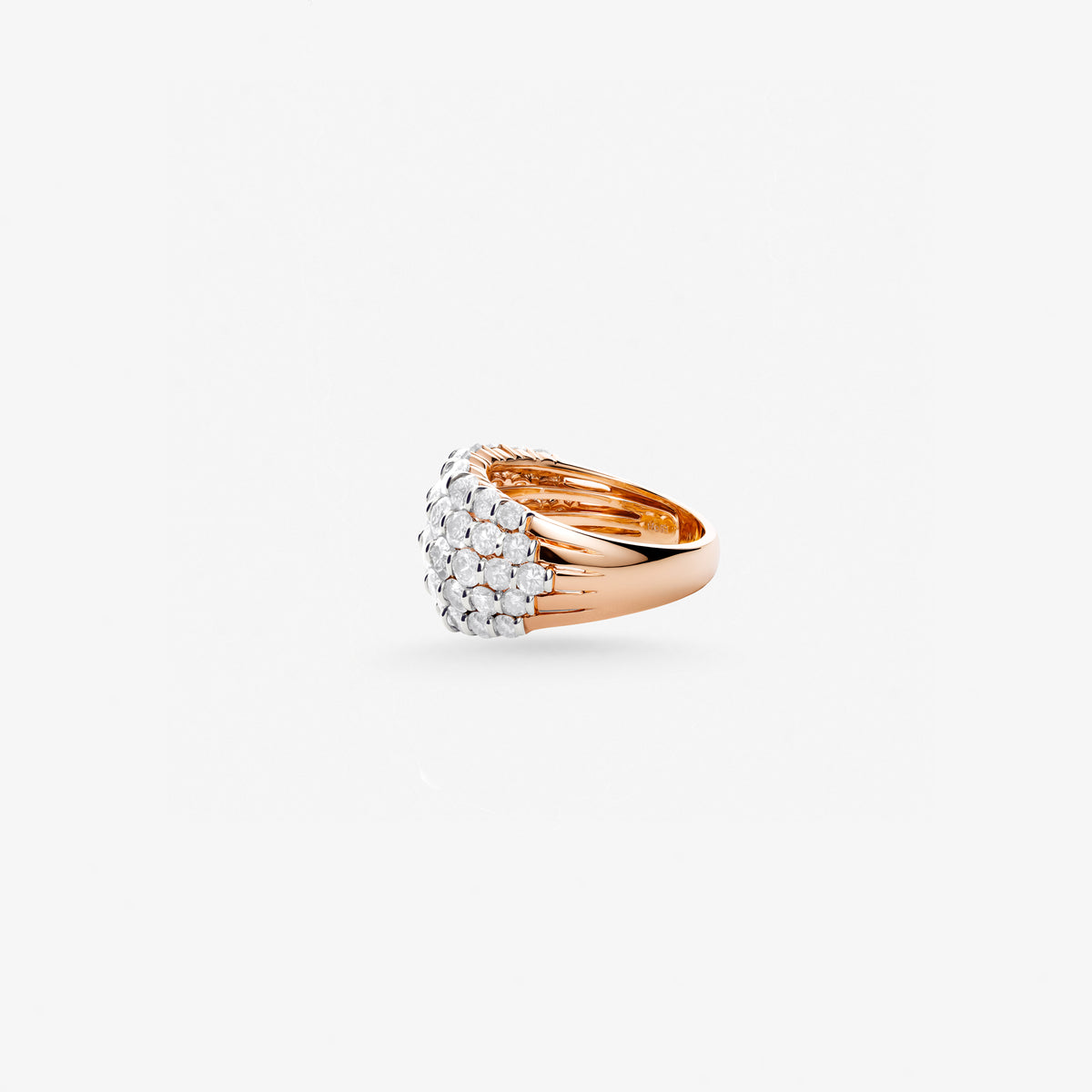 18K white gold diamond ring with four rows of round-cut diamonds, side view
