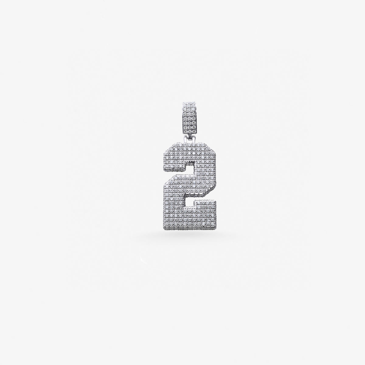 Peter Marco 18k white gold round cut diamond number 2 pendant, detail view