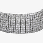 Peter Marco 18k white gold round cut diamond pavé bangle, detail view