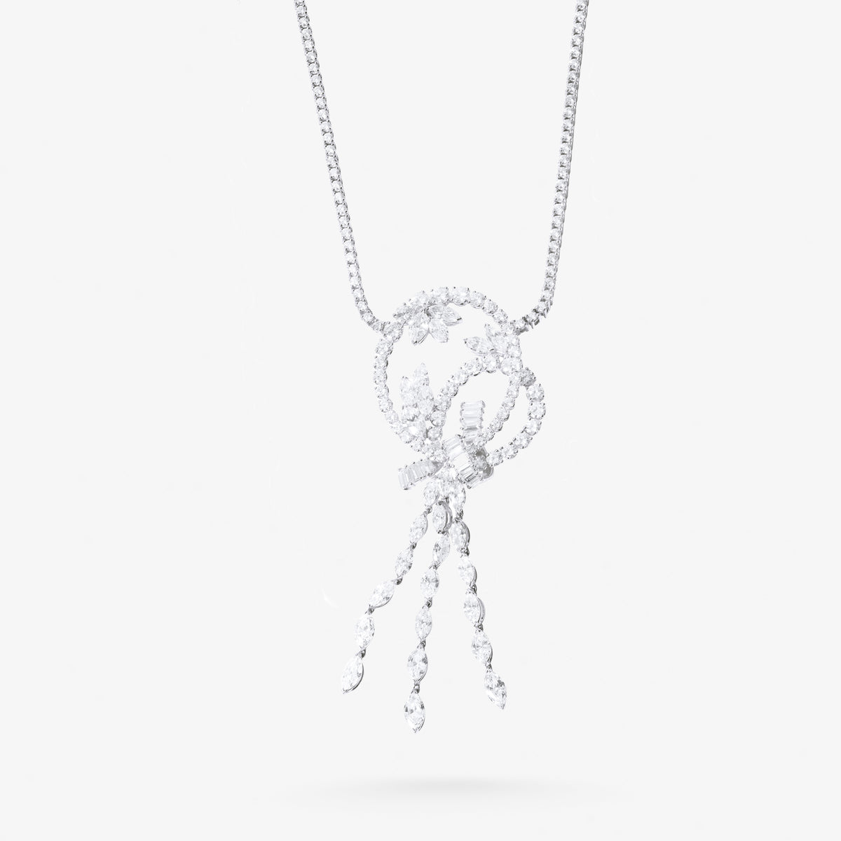 Peter Marco 18k white gold round cut marquise cut and baguette cut diamond lariat necklace