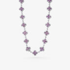 Peter Marco 18k white gold round cut pink sapphire and diamond flower necklace