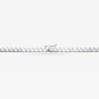 Peter Marco 18k white gold pear shaped and round cut three prong setting diamond necklace, clasp view