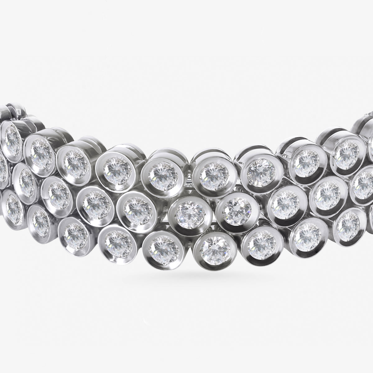 Peter Marco 18k white gold three-row round cut diamond bracelet, detail view