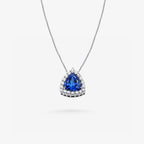 Peter Marco 18k white gold trillion cut blue sapphire and diamond pendant
