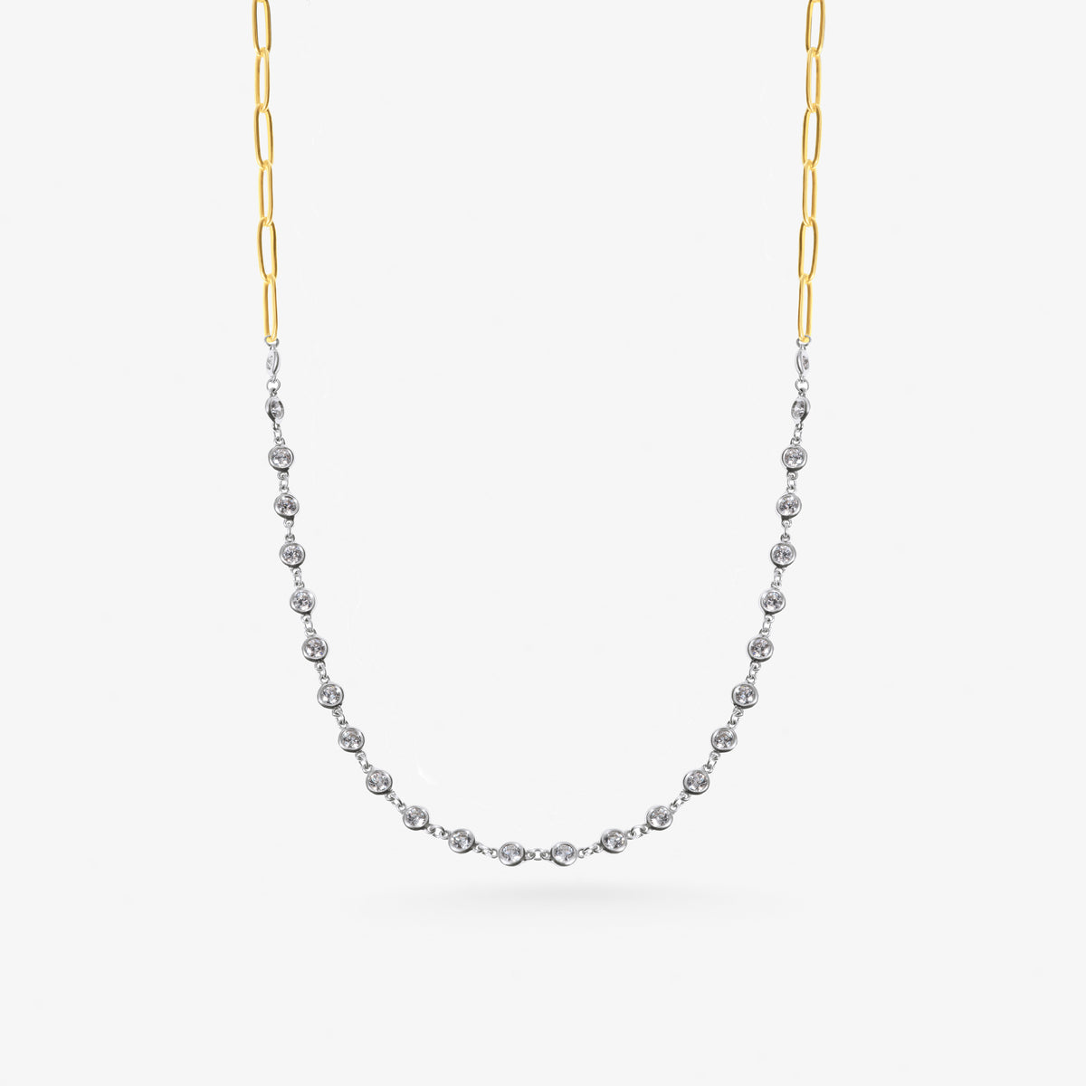 Peter Marco 18k yellow gold and white gold round cut bezel diamond necklace