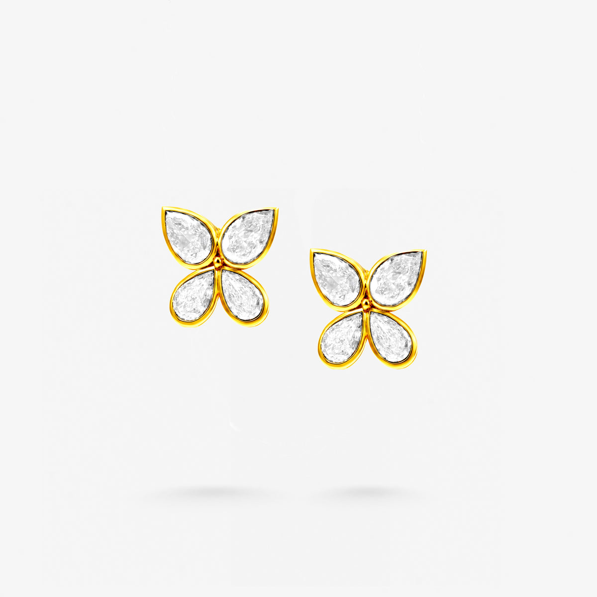 Peter Marco 18k yellow gold bezel-set pear cut diamond floral stud earrings