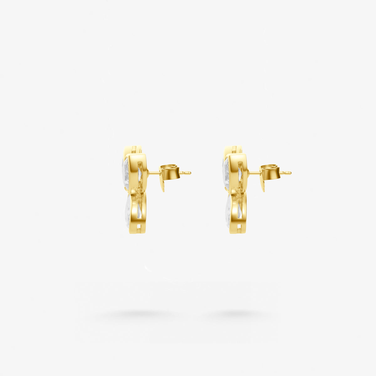 Peter Marco 18k yellow gold bezel-set pear cut diamond floral stud earrings, side view