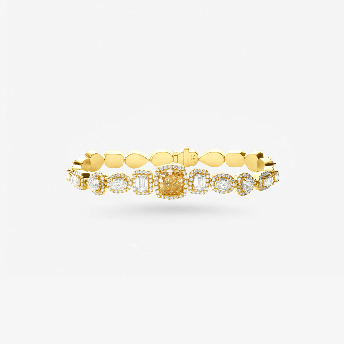 Peter Marco 18k yellow gold cushion, emerald and oval cut diamond bracelet