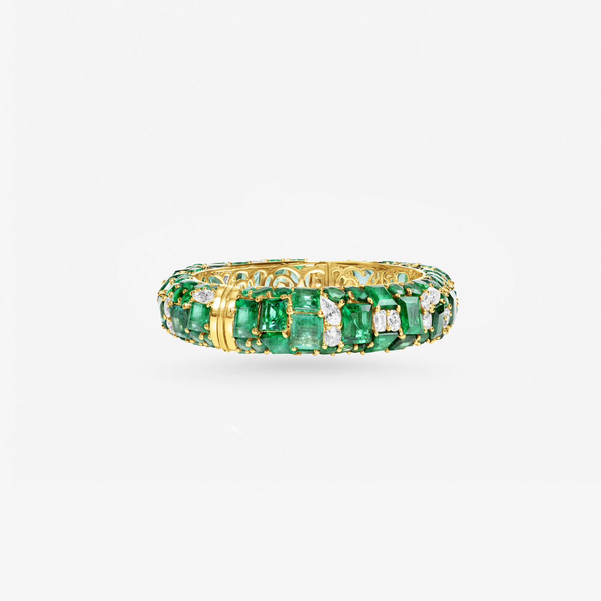Peter Marco 18k yellow gold emerald cut emerald with pear and emerald cut diamond bangle