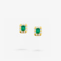 Peter Marco 18k yellow gold emerald cut green gemstone and round diamond stud earrings
