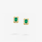 Peter Marco 18k yellow gold emerald cut green gemstone and round diamond stud earrings