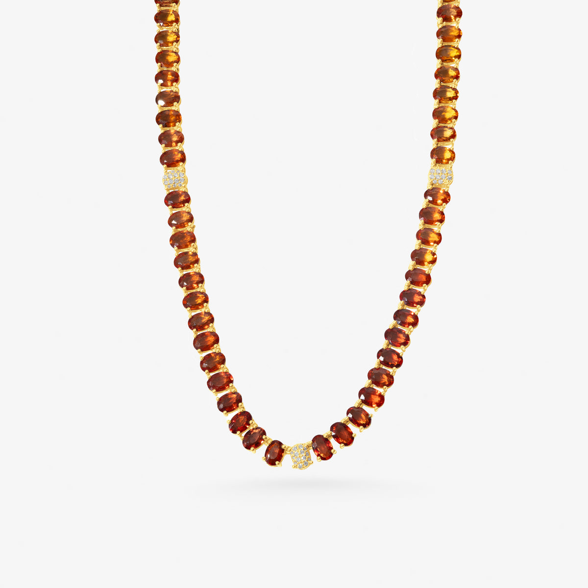 Peter Marco 18k yellow gold oval cut spessartite garnet and diamond necklace