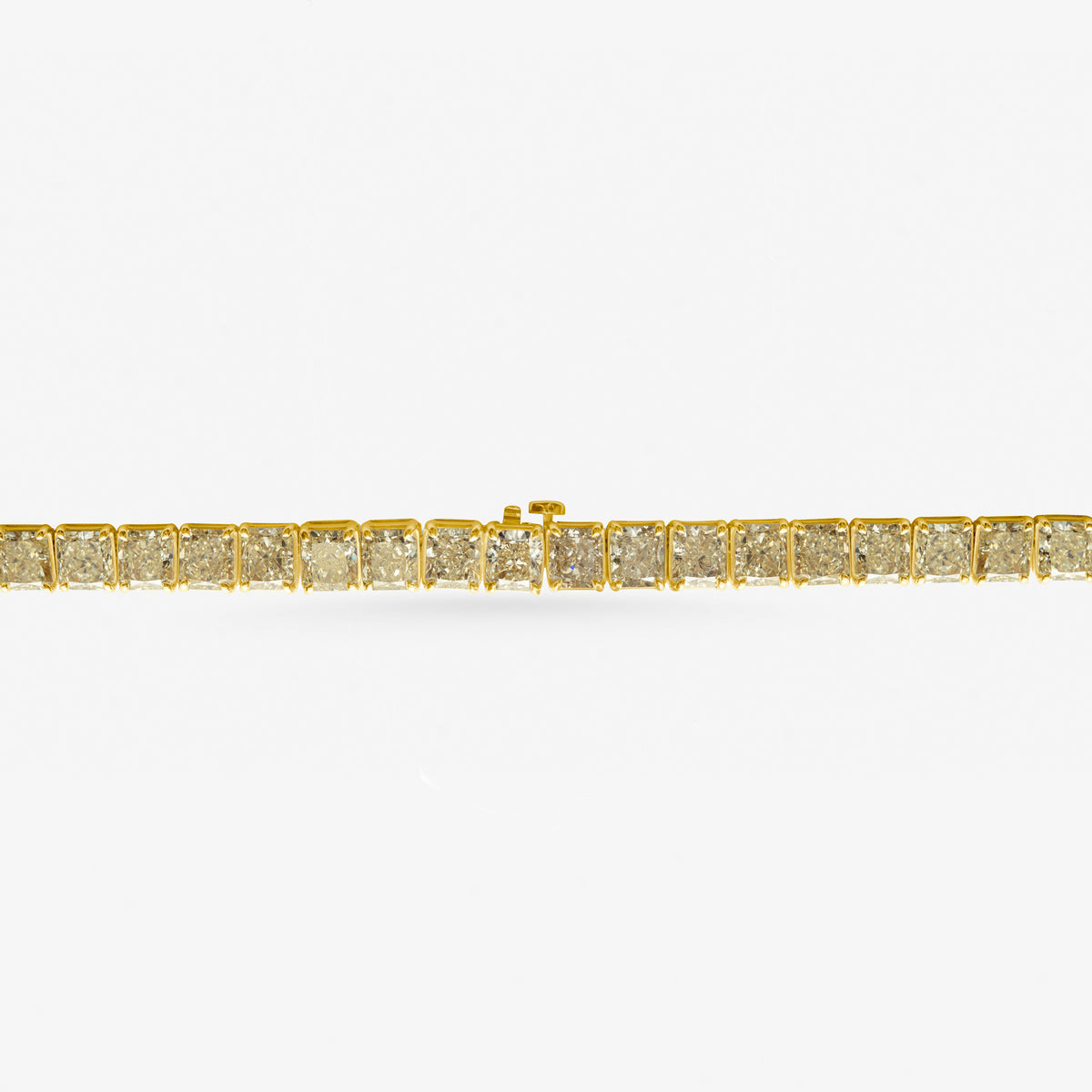 Peter Marco 18k yellow gold radiant cut yellow diamond necklace, clasp view