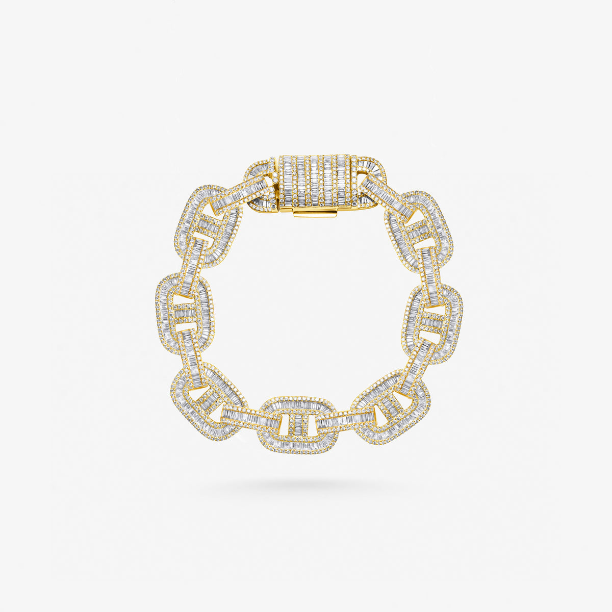 Peter Marco 18k yellow gold round and baguette cut diamond mariner link bracelet