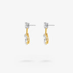 Peter Marco 18k yellow gold round and oval cut white diamond drop earrings, side view