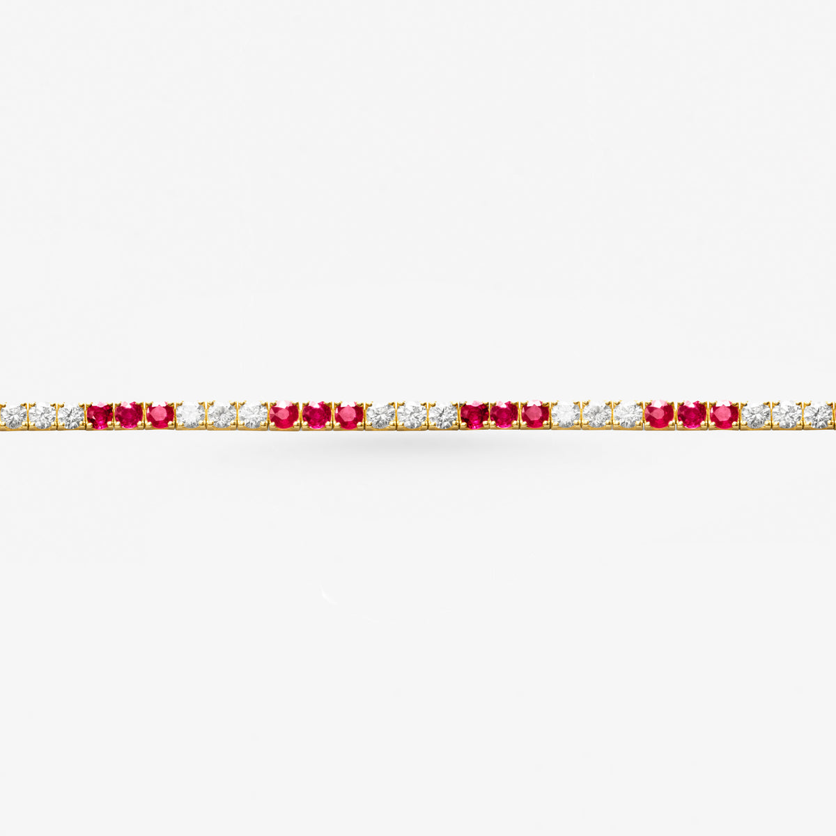Peter Marco 18k yellow gold round cut diamond and ruby bracelet, detail view